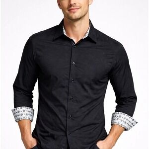 Robert Graham Shirt Mens 2XL Black Jacquard Casino Poker Contrast Cuff Button Up